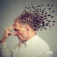 Senior man losing parts of his head as symbol of Alzheimer's disease